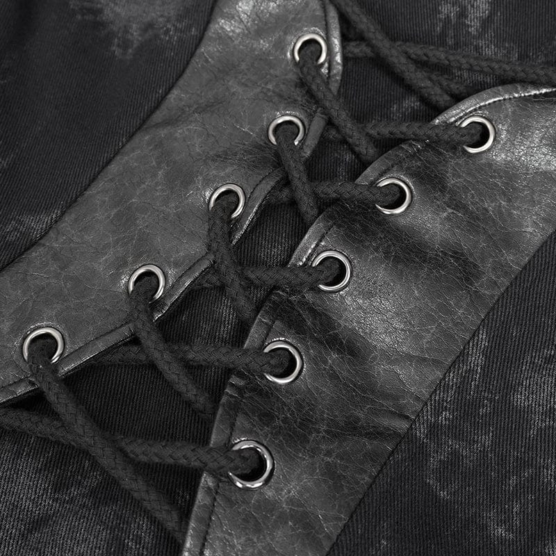 DEVIL FASHION Women's Gothic Faux Leather Splice Distressed Coat with Hood