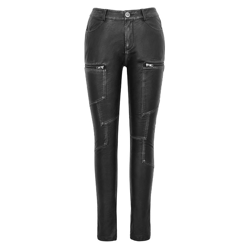 Women's Gothic Faux Leather Zip Fitted Pants