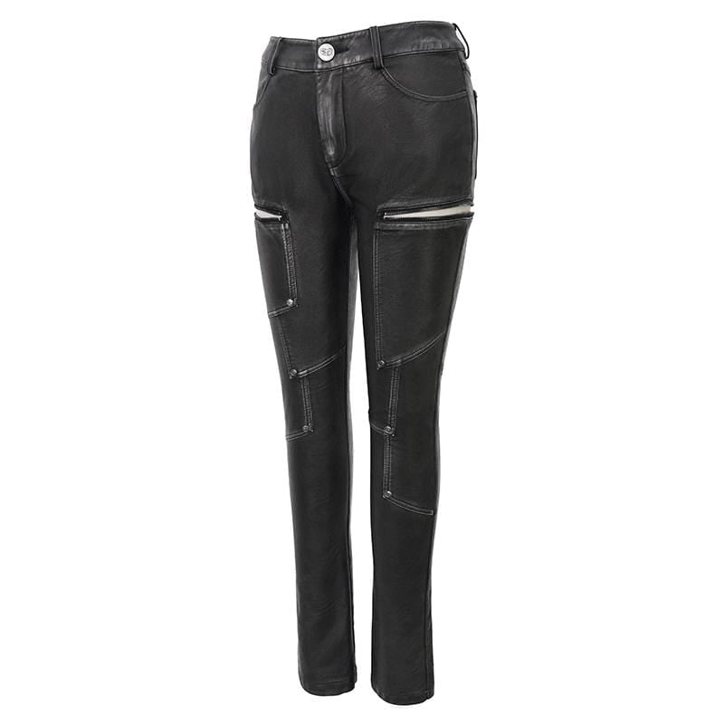 Women's Gothic Faux Leather Zip Fitted Pants