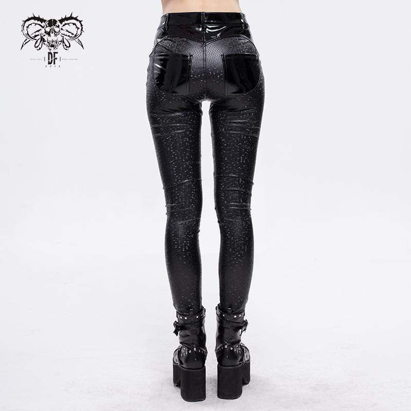 Women's Gothic Faviform Zipper Faux Leather Pants