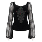 DEVIL FASHION Women's Gothic Flared Sleeved Floral Embroidered Shirt