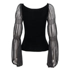 DEVIL FASHION Women's Gothic Flared Sleeved Floral Embroidered Shirt