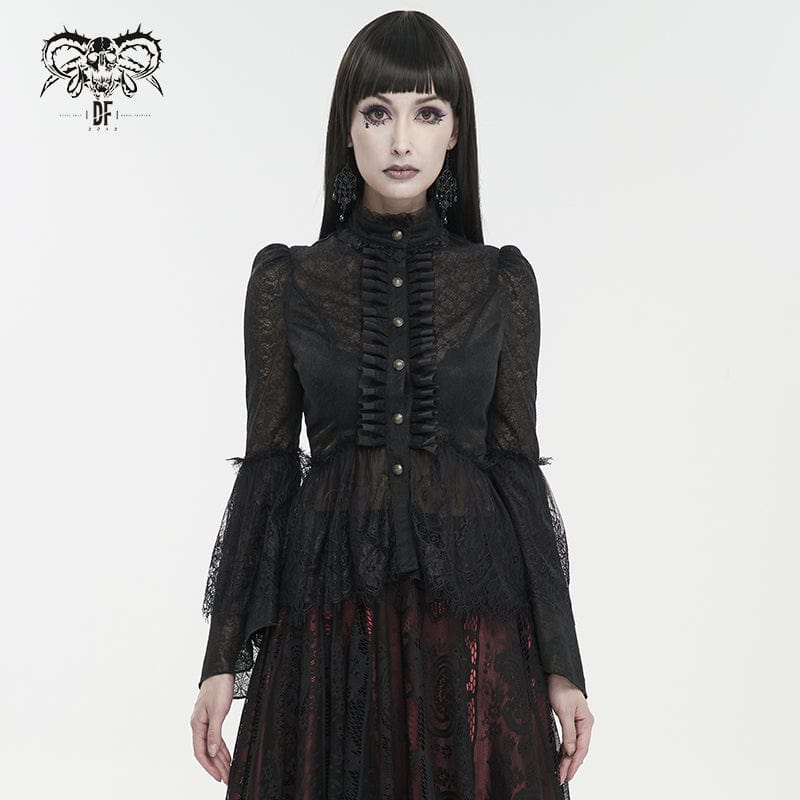 DEVIL FASHION Women's Gothic Flared Sleeved Lace Shirt