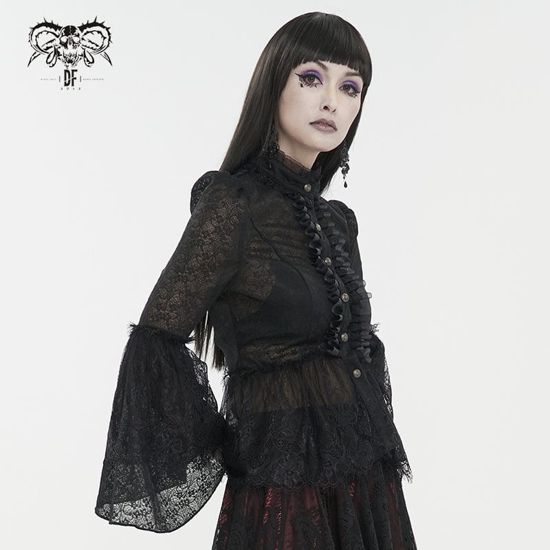 DEVIL FASHION Women's Gothic Flared Sleeved Lace Shirt