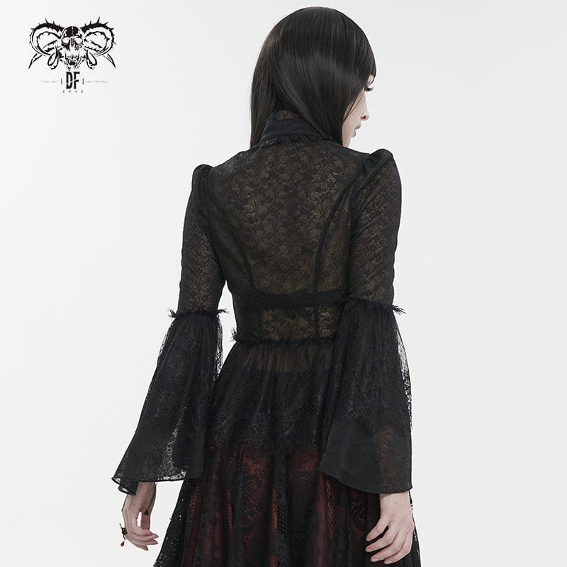 DEVIL FASHION Women's Gothic Flared Sleeved Lace Shirt