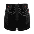 DEVIL FASHION Women's Gothic Floral Embroidered Chain Velvet Shorts