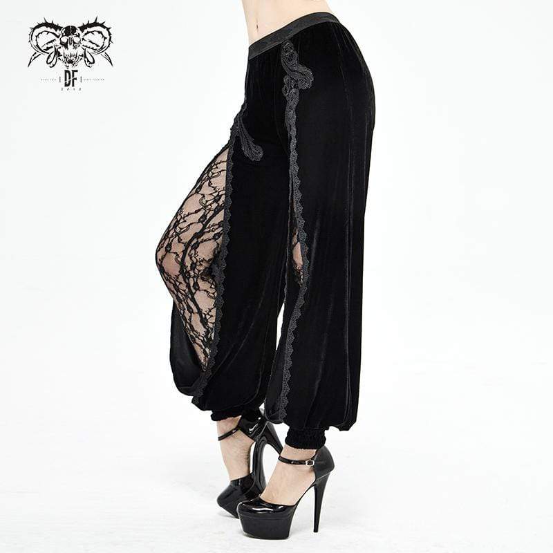 Women's Gothic Floral Embroidered Furcal Black Pants