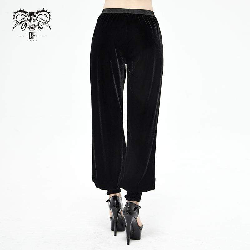 Women's Gothic Floral Embroidered Furcal Black Pants