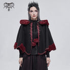 DEVIL FASHION Women's Gothic Floral Embroidered Splice Cape with Hood Black