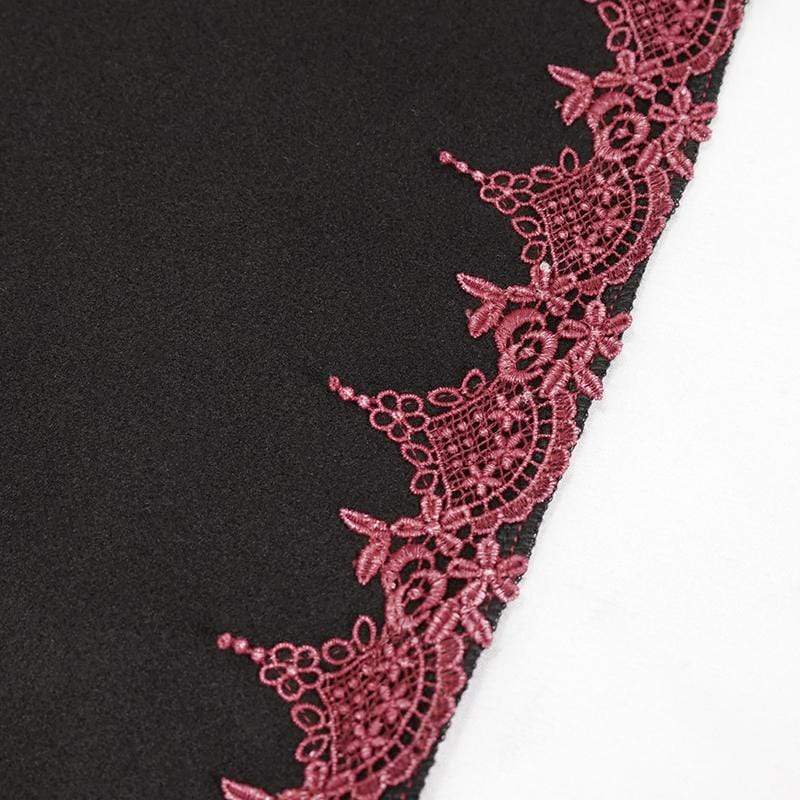 DEVIL FASHION Women's Gothic Floral Embroidered Splice Cape with Hood Black