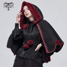 DEVIL FASHION Women's Gothic Floral Embroidered Splice Cape with Hood Black
