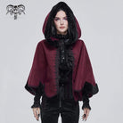 DEVIL FASHION Women's Gothic Floral Embroidered Splice Cape with Hood Red