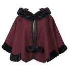 DEVIL FASHION Women's Gothic Floral Embroidered Splice Cape with Hood Red