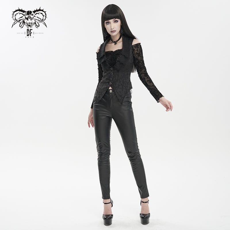 DEVIL FASHION Women's Gothic Floral Embroidered Swallow-tailed Vest