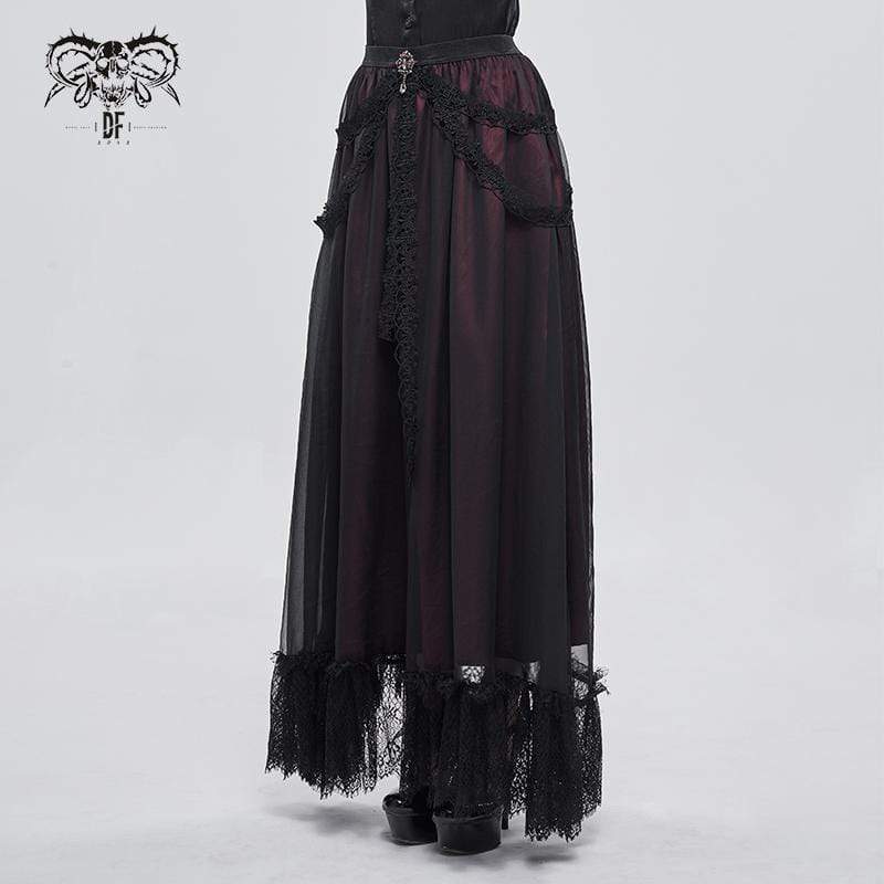 DEVIL FASHION Women's Gothic Floral Lace Splice Layered Skirt