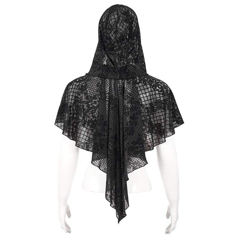 DEVIL FASHION Women's Gothic Floral Mesh Cape with Hood