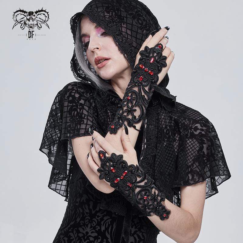DEVIL FASHION Women's Gothic Floral Sheer Gloves