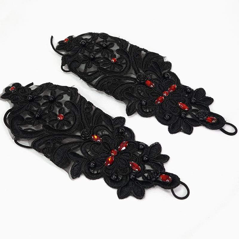 DEVIL FASHION Women's Gothic Floral Sheer Gloves