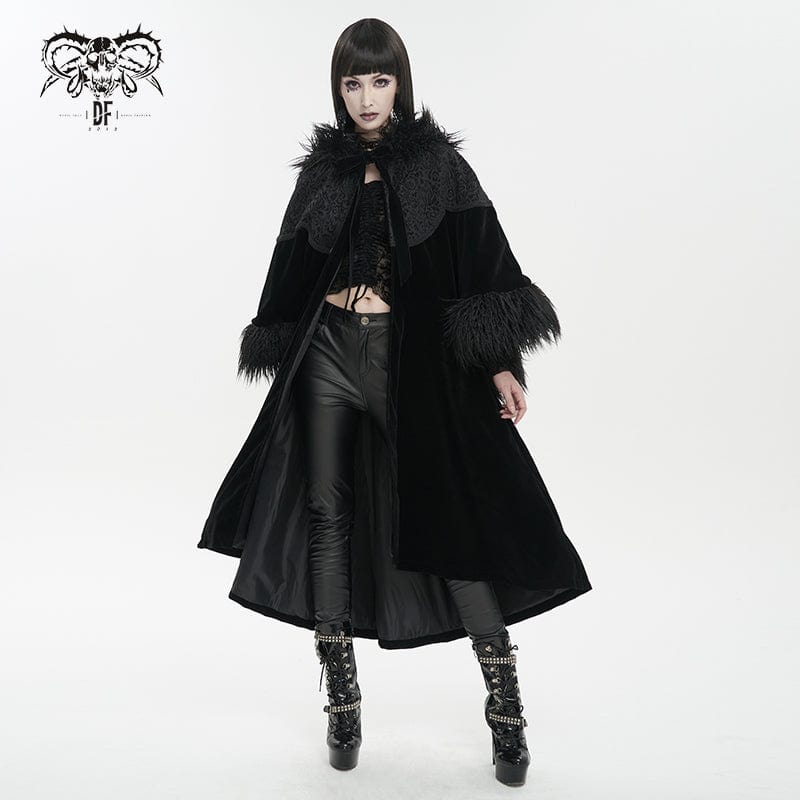 DEVIL FASHION Women's Gothic Fluffy Splice Embossed Cloak