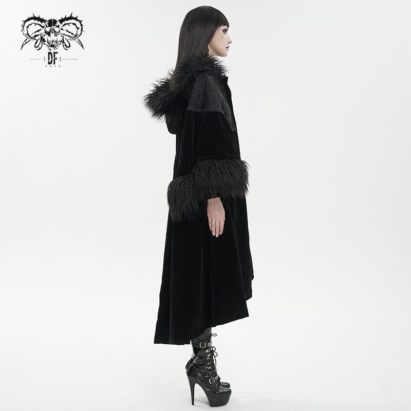 DEVIL FASHION Women's Gothic Fluffy Splice Embossed Cloak