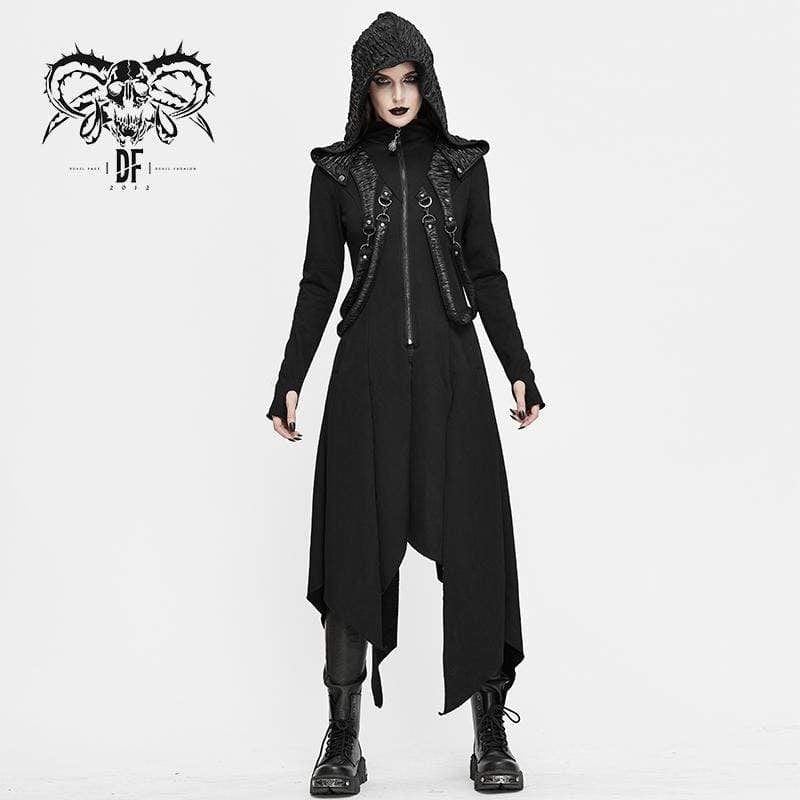 DEVIL FASHION Women's Gothic Front Zip Long Jackets With Hood