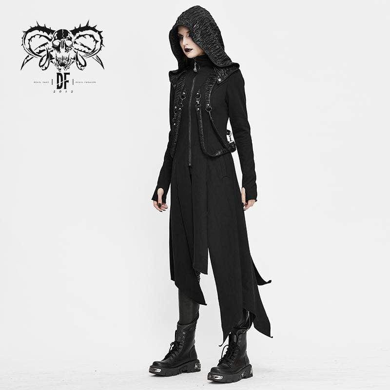 DEVIL FASHION Women's Gothic Front Zip Long Jackets With Hood