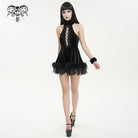 DEVIL FASHION Women's Gothic Halterneck Fluffy Splice Velvet Dress