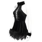 DEVIL FASHION Women's Gothic Halterneck Fluffy Splice Velvet Dress