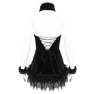 DEVIL FASHION Women's Gothic Halterneck Fluffy Splice Velvet Dress