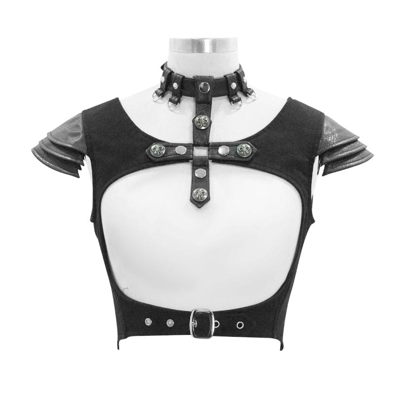 DEVIL FASHION Women's Gothic Hollowed Chest Buttons Short Tops With Halter