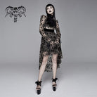 DEVIL FASHION Women's Gothic Irregular Floral Printed Mesh Dress with Neckwear