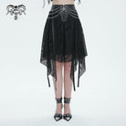DEVIL FASHION Women's Gothic Irregular Mesh Skirt with Chain
