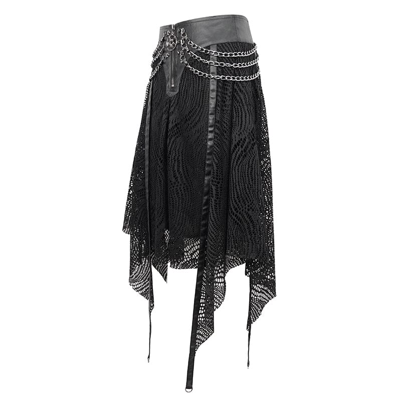 DEVIL FASHION Women's Gothic Irregular Mesh Skirt with Chain