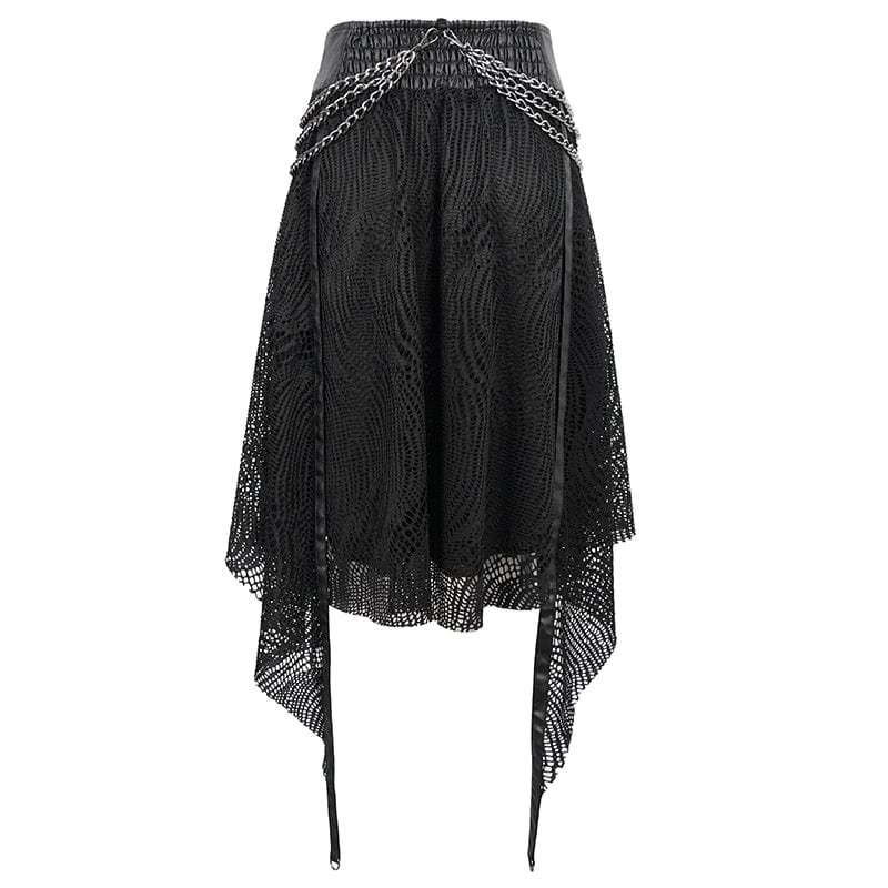 DEVIL FASHION Women's Gothic Irregular Mesh Skirt with Chain