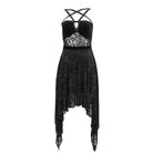 DEVIL FASHION Women's Gothic Irregular Mesh Splice Velvet Slip Dress