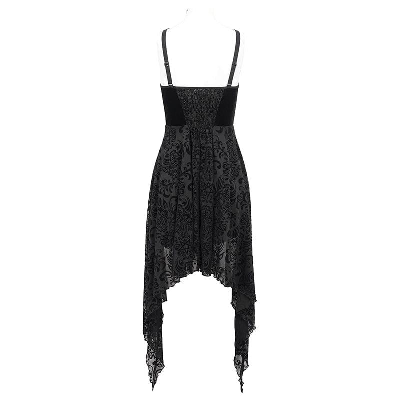 DEVIL FASHION Women's Gothic Irregular Mesh Splice Velvet Slip Dress