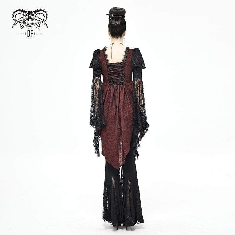 Women's Gothic Irregular Ruffles Red Lace Top