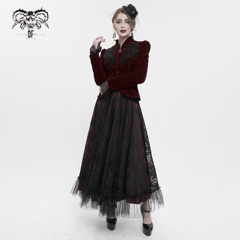 DEVIL FASHION Women's Gothic Lace Layered Draped Skirt