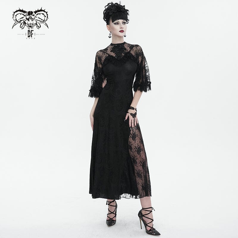 DEVIL FASHION Women's Gothic Lace Splice Split Dress