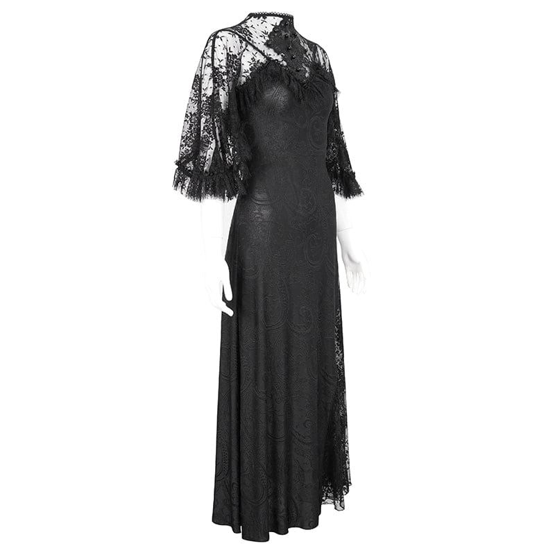 DEVIL FASHION Women's Gothic Lace Splice Split Dress