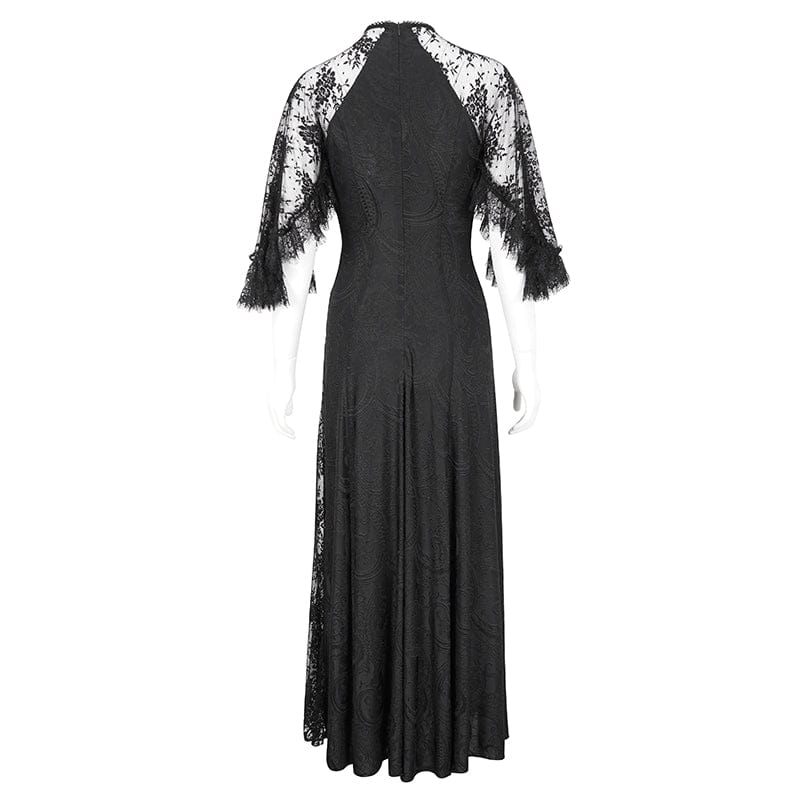 DEVIL FASHION Women's Gothic Lace Splice Split Dress