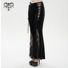 DEVIL FASHION Women's Gothic Lace Splice Velvet Flared Pants
