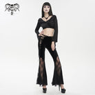 DEVIL FASHION Women's Gothic Lace Splice Velvet Flared Pants