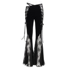 DEVIL FASHION Women's Gothic Lace Splice Velvet Flared Pants