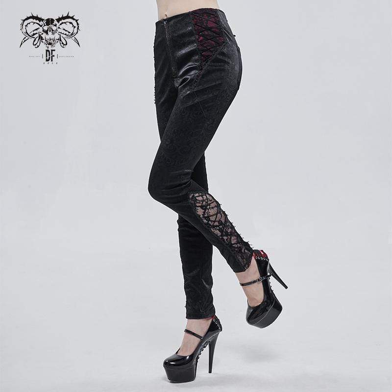 DEVIL FASHION Women's Gothic Lace Splice Zipper Pants