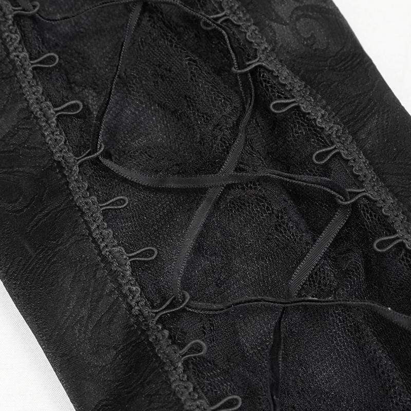 DEVIL FASHION Women's Gothic Lace Splice Zipper Pants