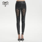 DEVIL FASHION Women's Gothic Mesh Splice Faux Leather Leggings