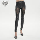 DEVIL FASHION Women's Gothic Mesh Splice Faux Leather Leggings