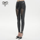 DEVIL FASHION Women's Gothic Mesh Splice Faux Leather Leggings