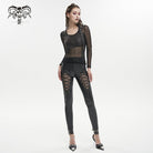 DEVIL FASHION Women's Gothic Mesh Splice Faux Leather Leggings